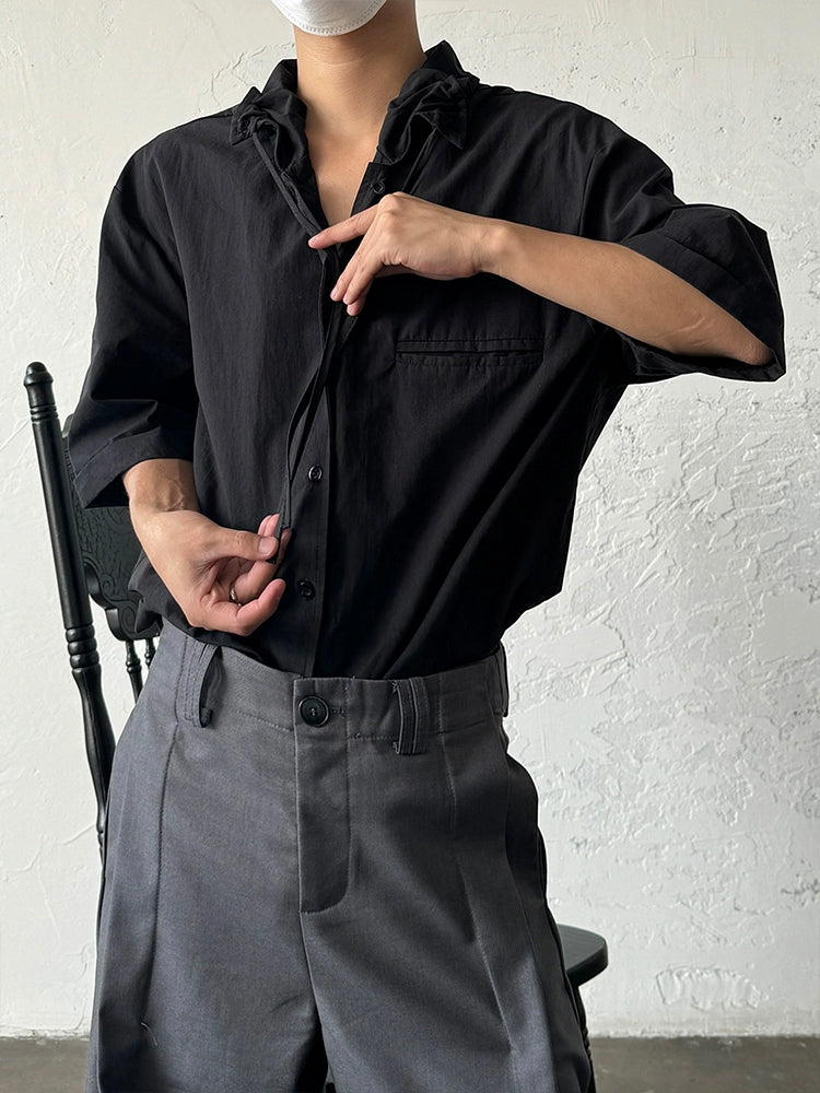 French Design Style Ribbon Oversize Short Sleeve Shirt WN20002