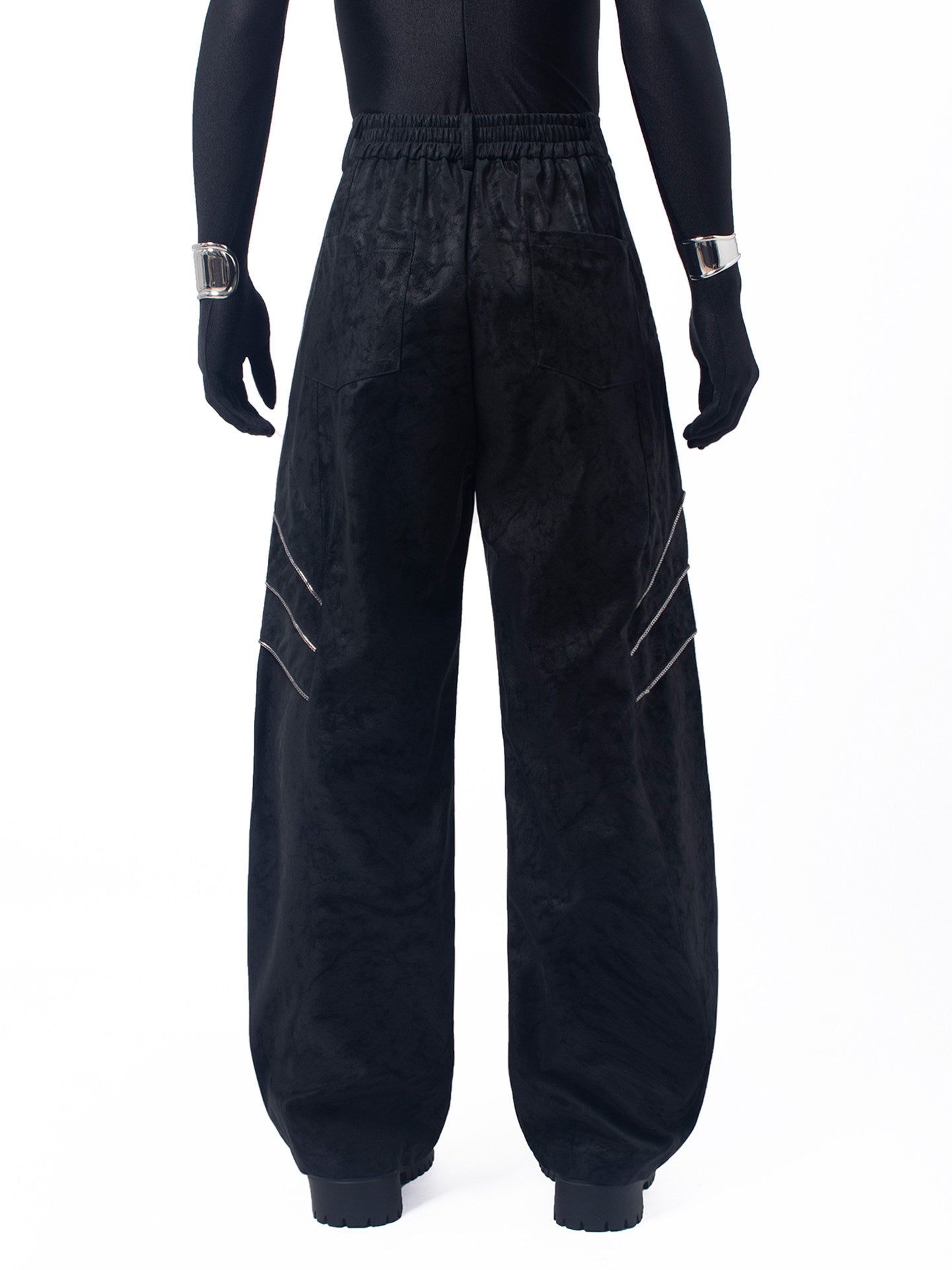 Short PU Leather Jacket & Wide Leg Curved Pants Setup WN23743