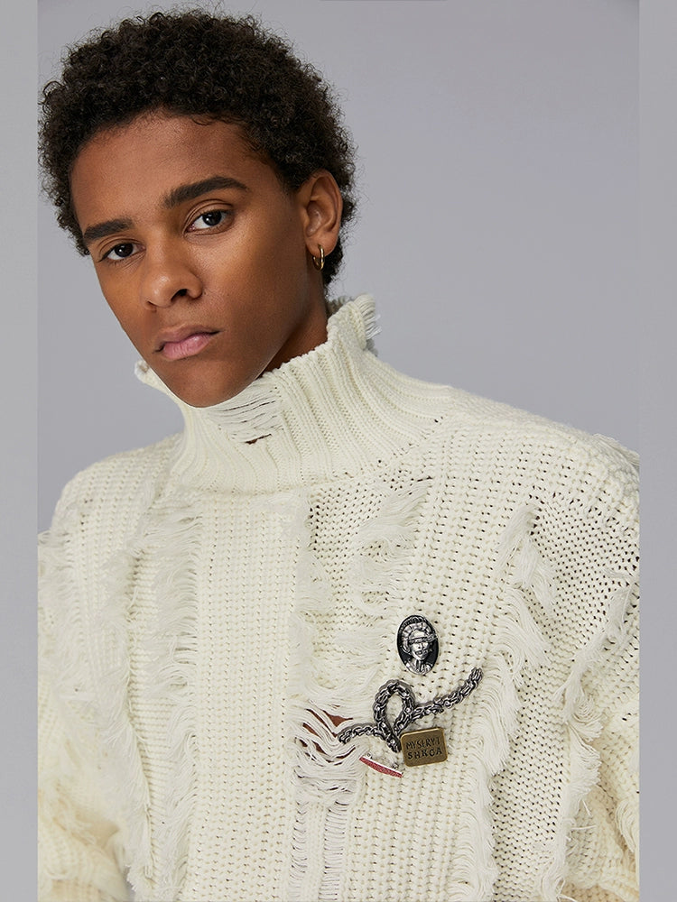 Damage Fringe Design Knit Sweater WN17894