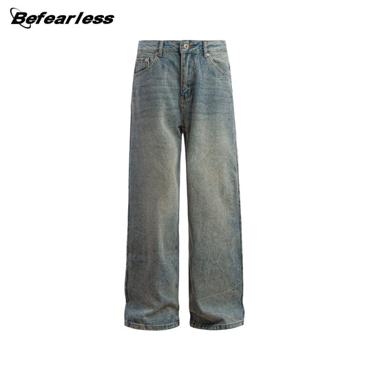 Washed Crinkle Wide Leg Denim Jeans WN26257