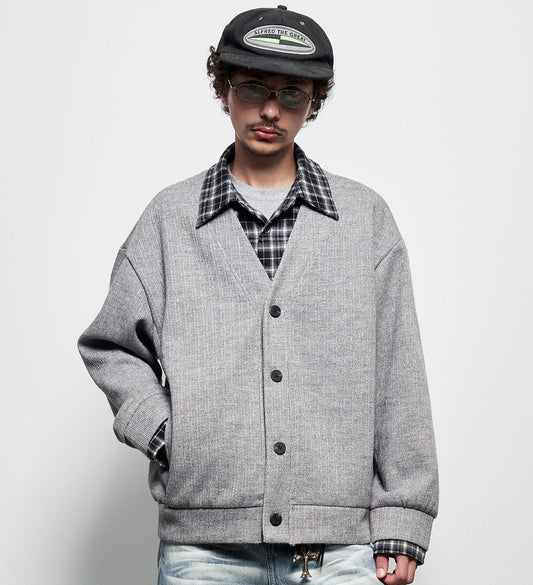 Fake Layered Plaid Patchwork Oversize Knit Cardigan WN22927