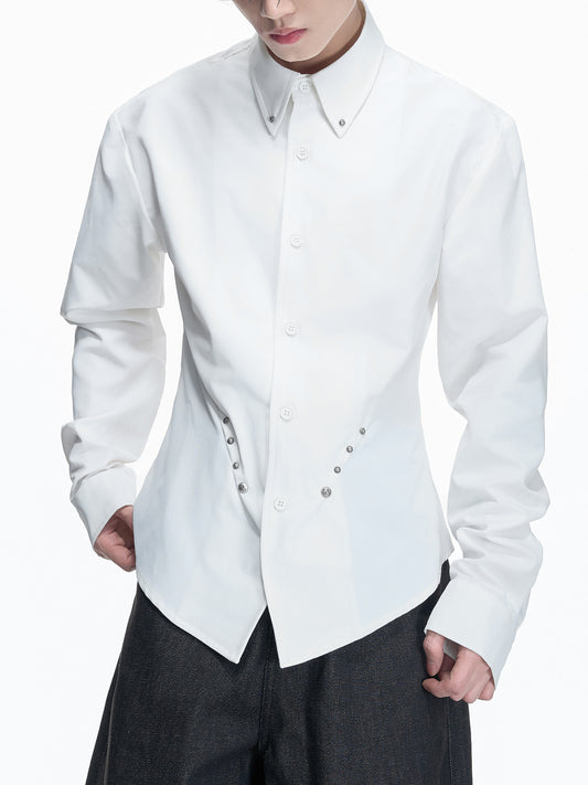 Heavyweight Rivet Waist-Cinched Puff Sleeve Long Sleeve Shirt WN23550