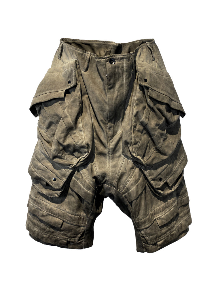 Heavy-Duty Washed Pleats 3D-Pocket Cropped Cargo Pants WN13818