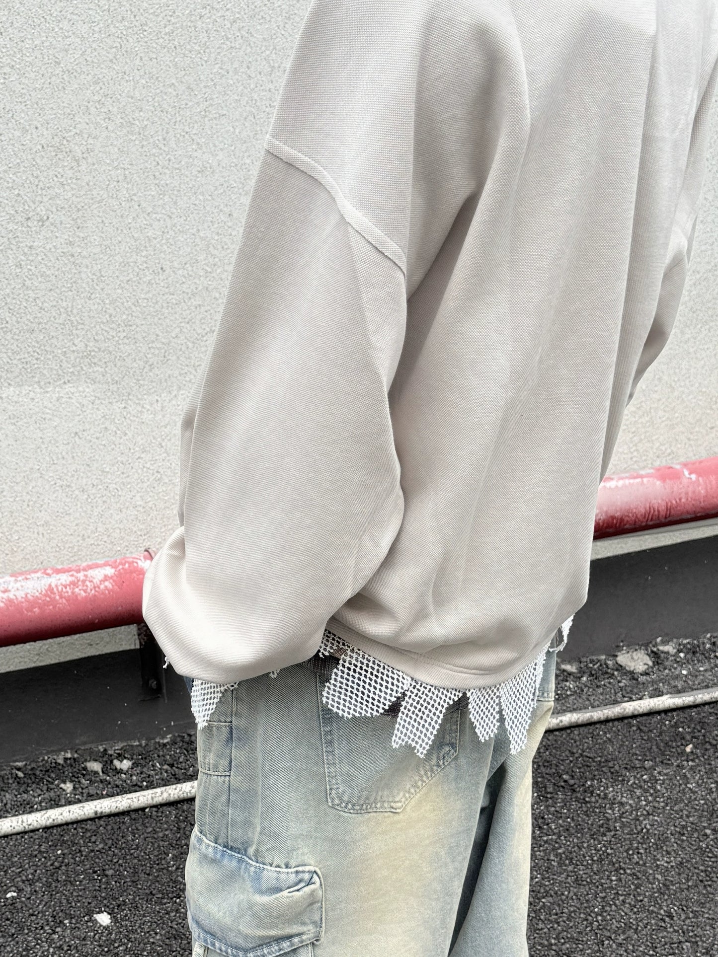 Fake Layered Mesh Mix Design Print Long Sleeve T-Shirt WN21150