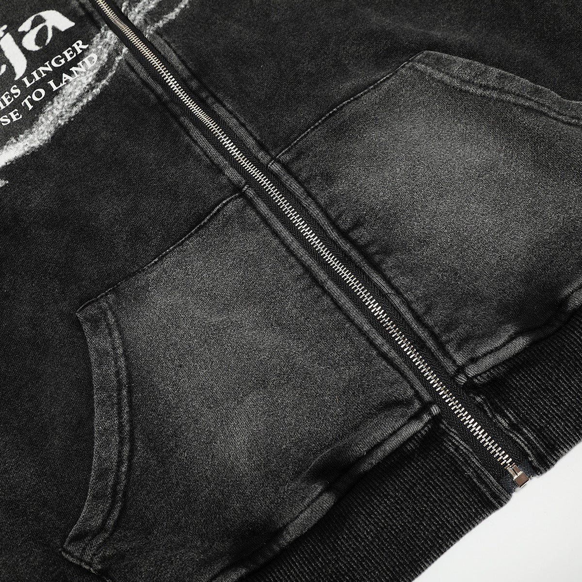 Washed Rivet Design Letter Print Short Zipper Hoodie WN21917