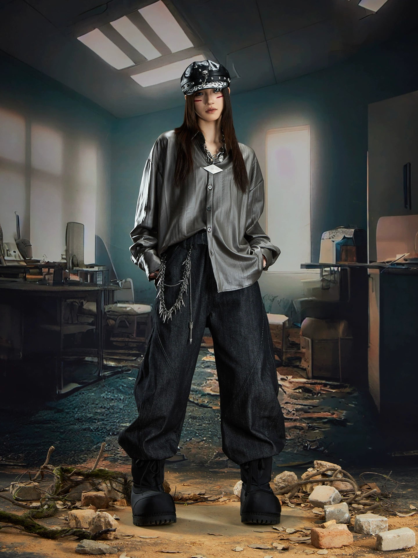 Glossy Oversize Long Sleeve Shirt WN20567