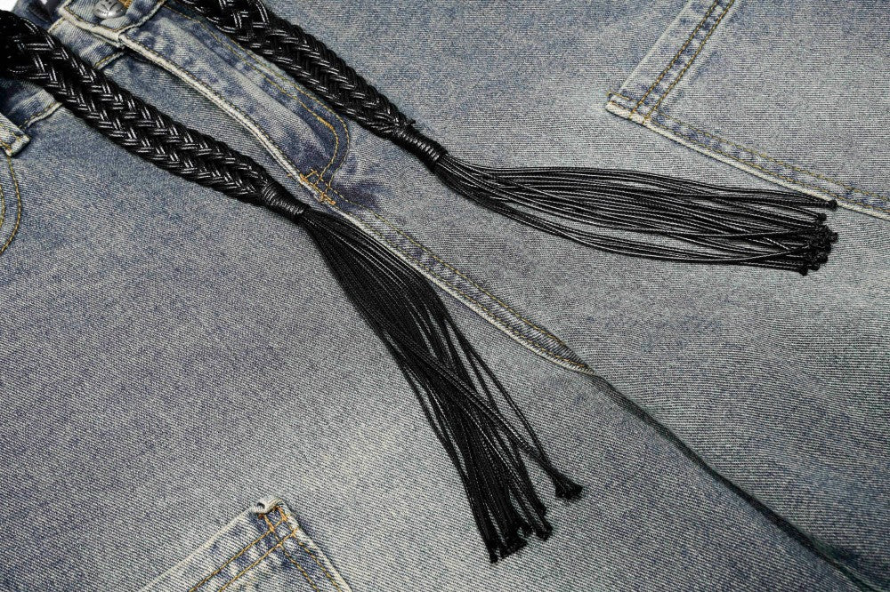 Gradient Multi-Pocket Drawstring Wide Leg Denim Jeans WN27828