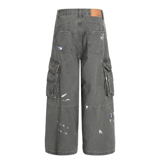 Damage Dirty Wide Leg Curved Cargo Pants WN25866