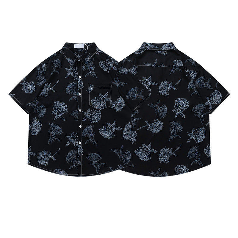 All-Over Rose Print Oversize Short Sleeve Shirt WN16803