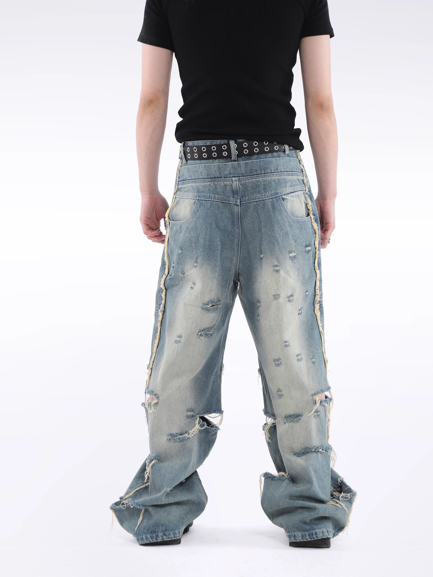 Fringe Damage Wide Leg Denim Jeans WN20638