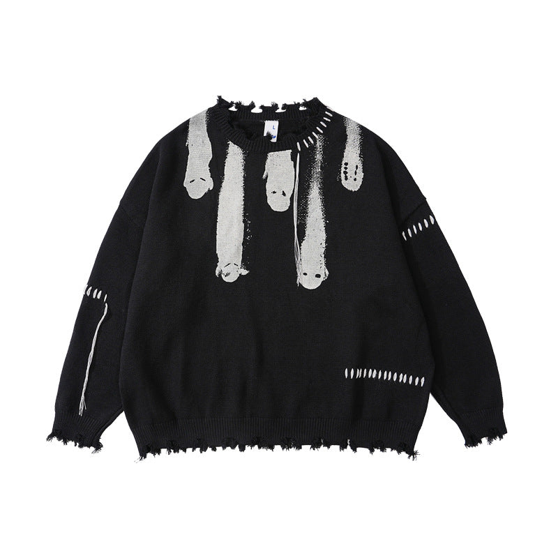 Fringe Trim Wool Knit Sweater WN12300