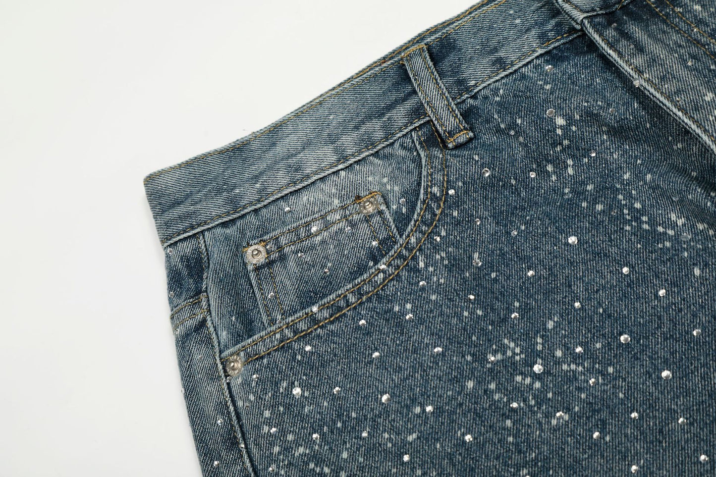 Paint Splatter Washed Wide Leg Denim Jeans WN26146