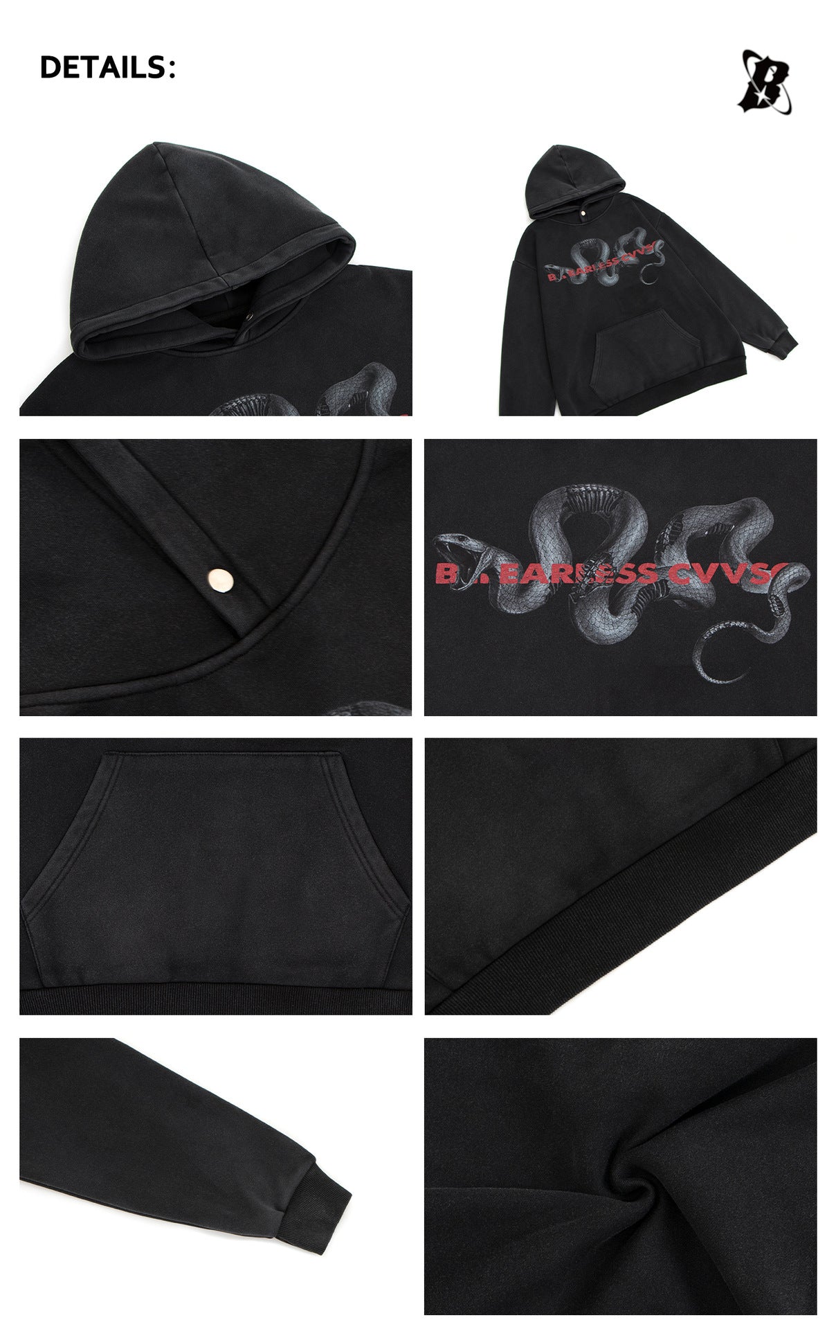 Snake Graphic Letter Print Washed Hoodie WN26220