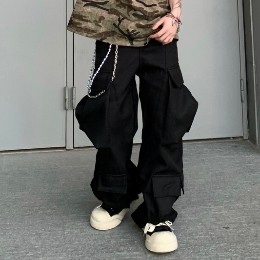 Multi-Pocket Curved Wide Leg Cargo Pants WN24217