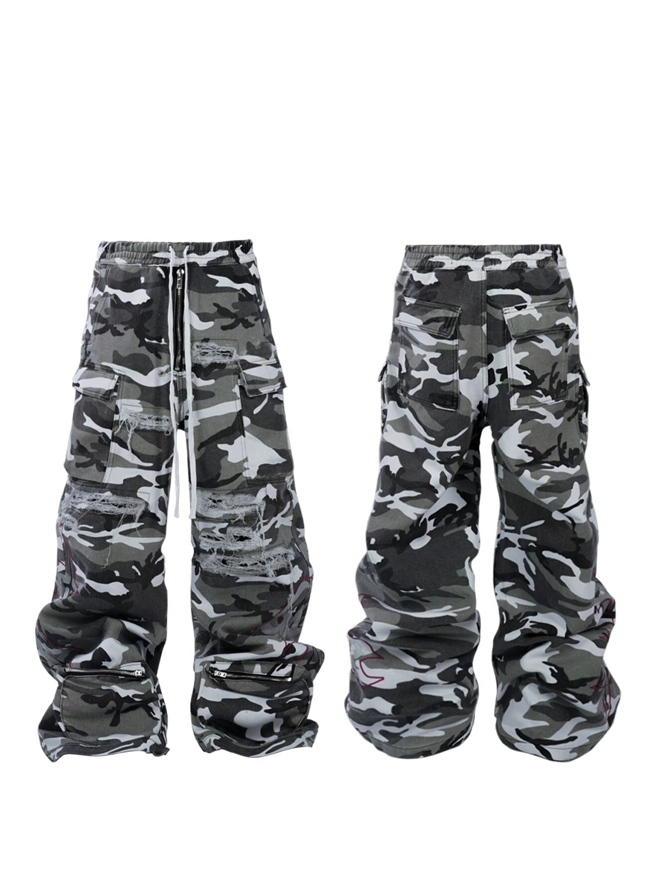 Slash Damage Wash Snow camouflage Cargo Pants WN18099