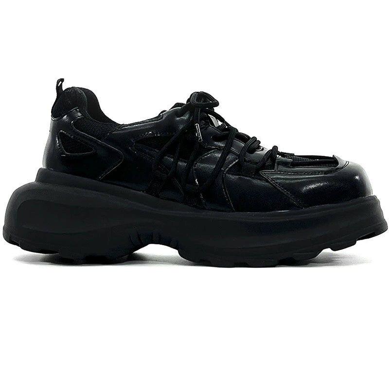 Chunky Square-Toe Lace-Up Leather Sneakers WN19110