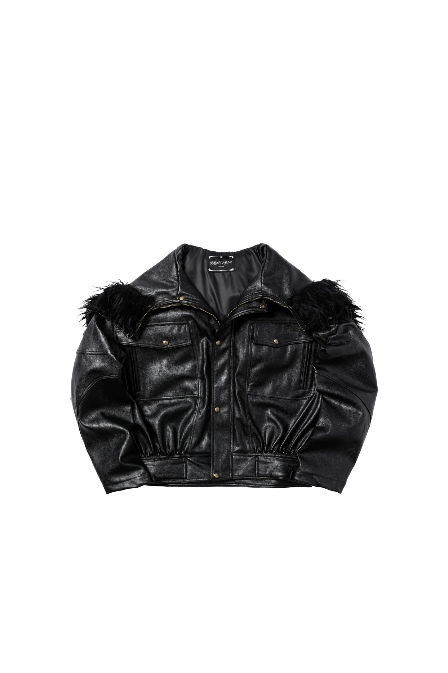 Waxed Crinkle Zipper Detachable Hooded Jacket WN19693