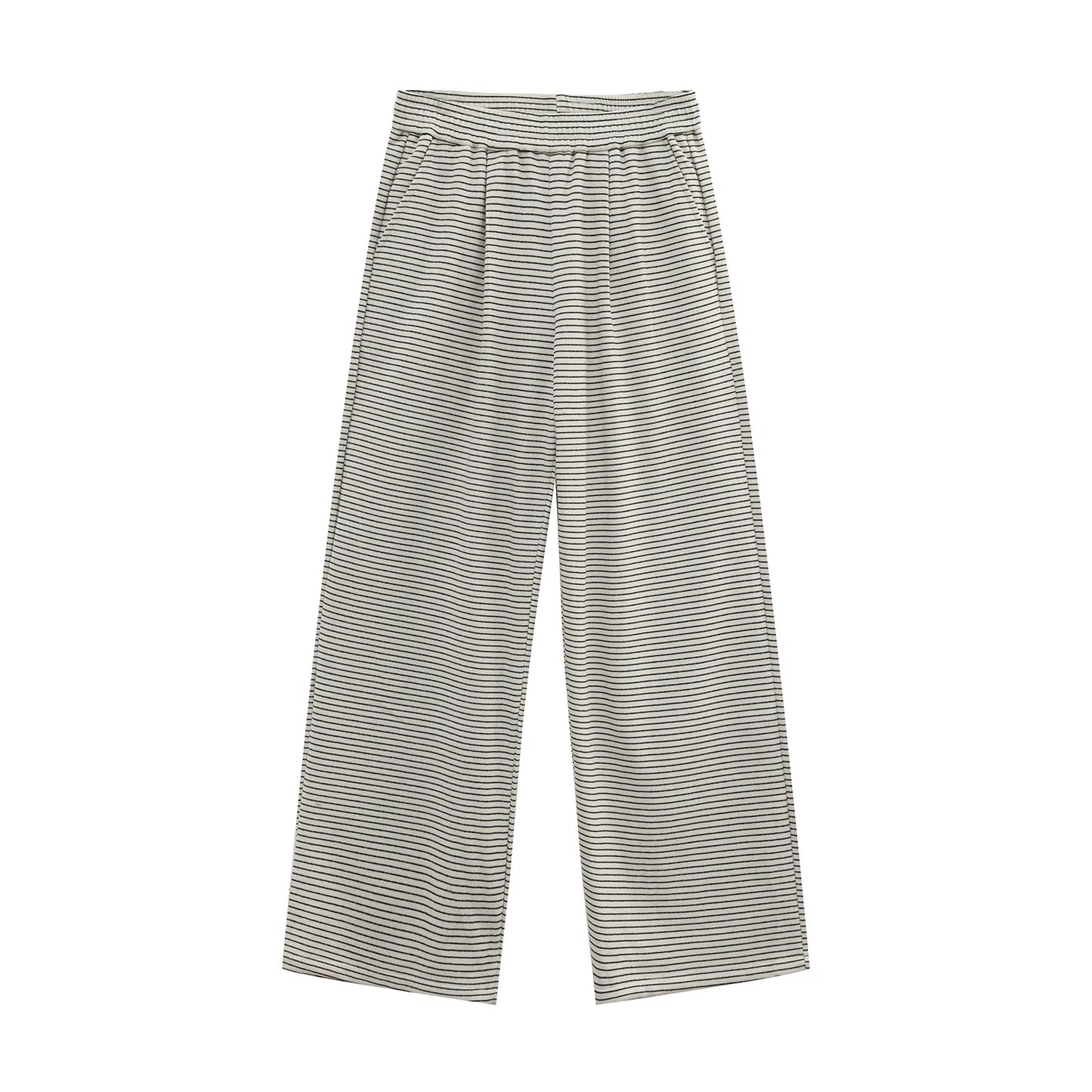 Stripe Henley Collar Long Sleeve T-Shirt & Elastic Waist Wide Leg Pants Setup WN24865