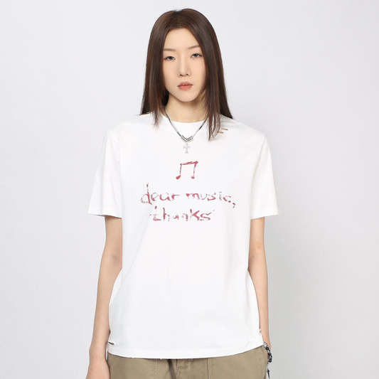 Washed Fuzzy Print Oversize Short Sleeve T-Shirt WN24425