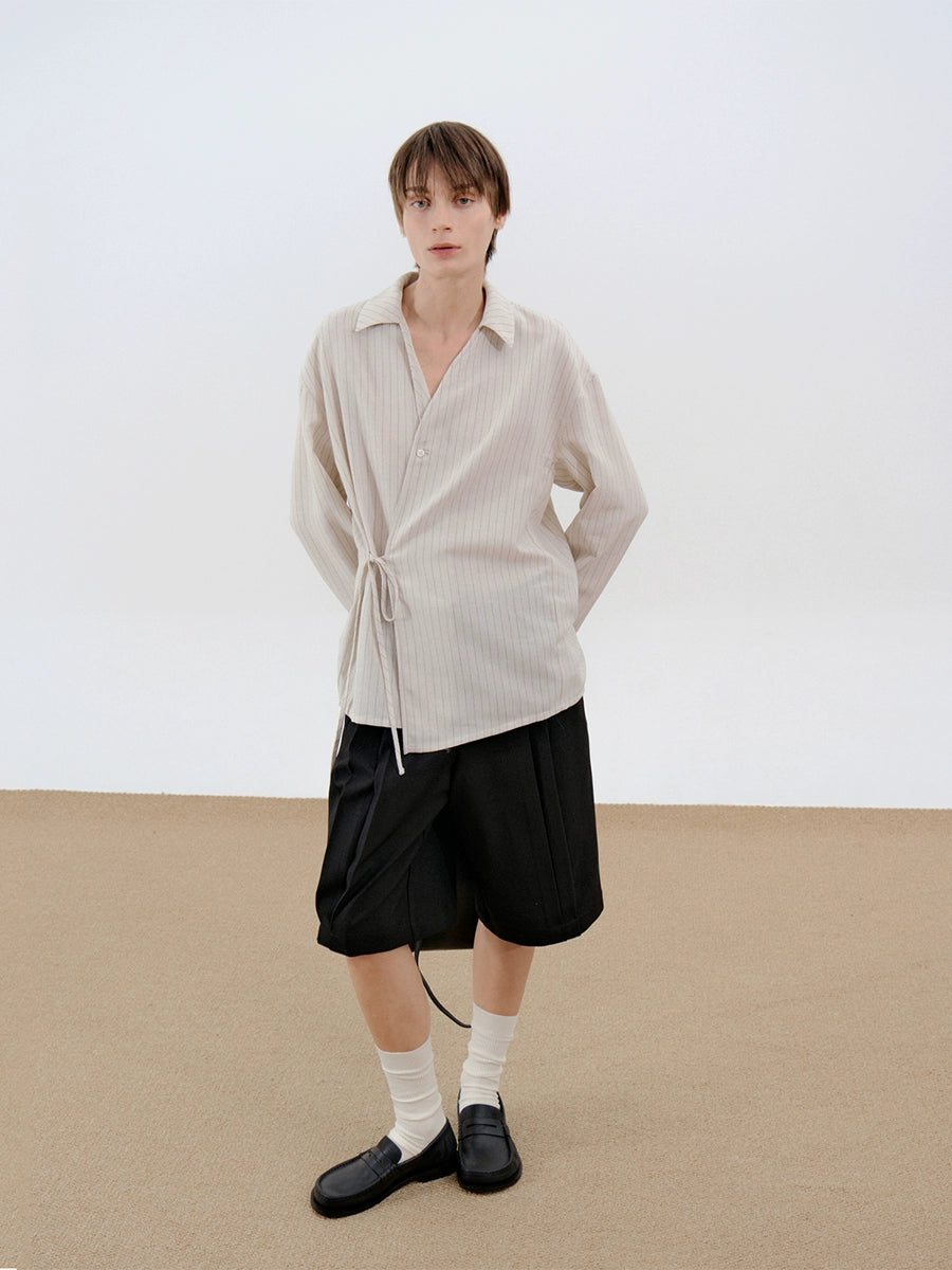 Stripe Belted Long Sleeve Shirt WN21615