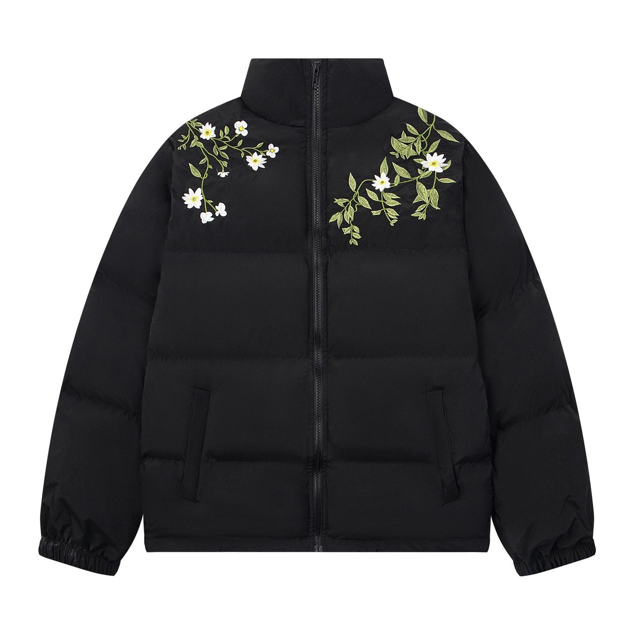 Thick Floral Embroidery Stand-Neck Puffer Jacket WN13146