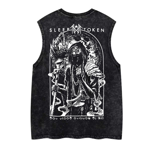 Washed Damage Dark Graphic Sleeveless T-Shirt WN26819