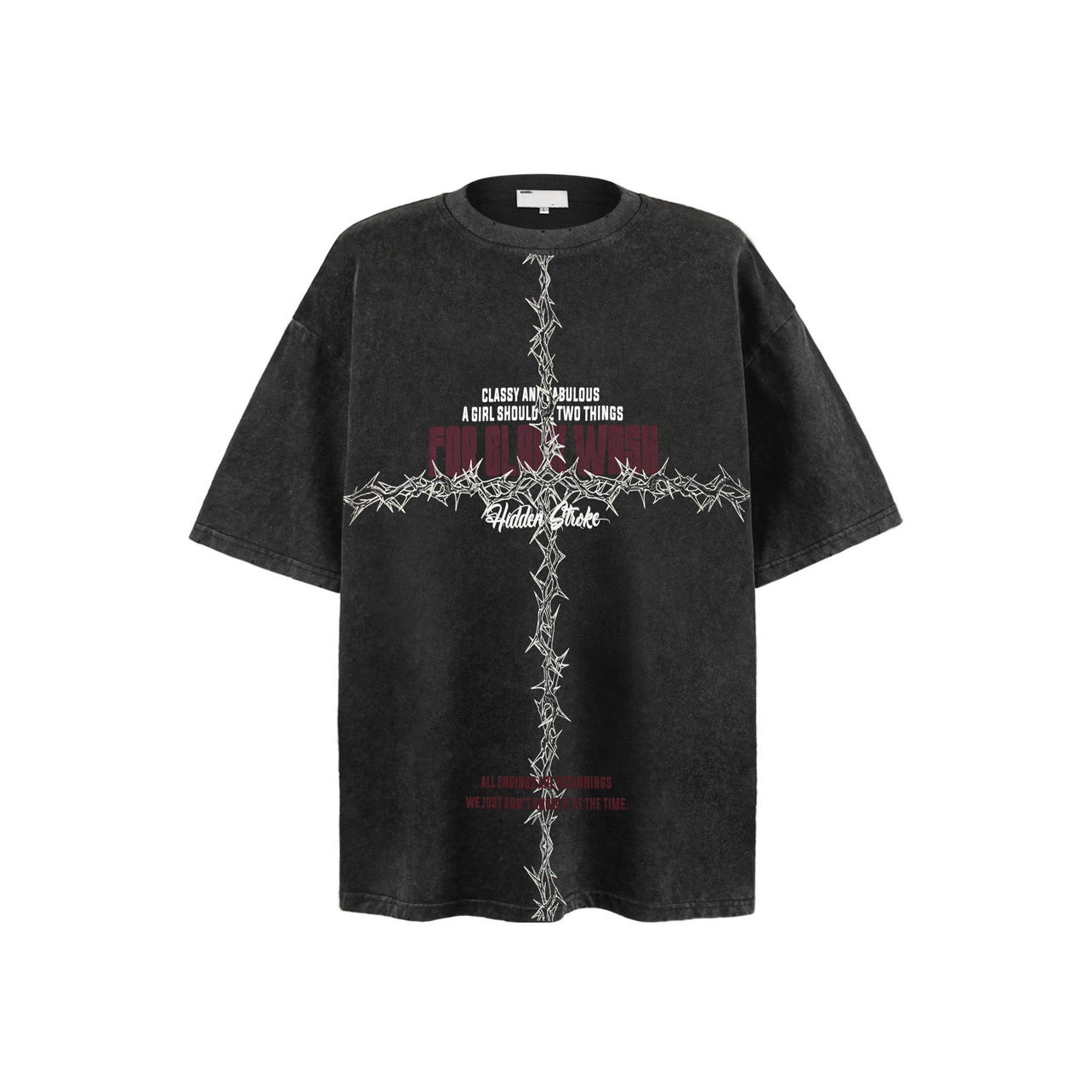 Thorn Cross Print Oversize Short Sleeve T-Shirt WN5877