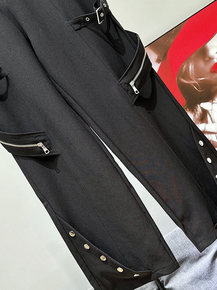 Metal Zipper Strap Deconstructed Straight Trousers WN23908