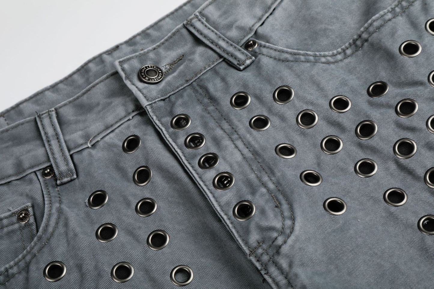Washed Eyelet Wide Leg Denim Jeans WN25959