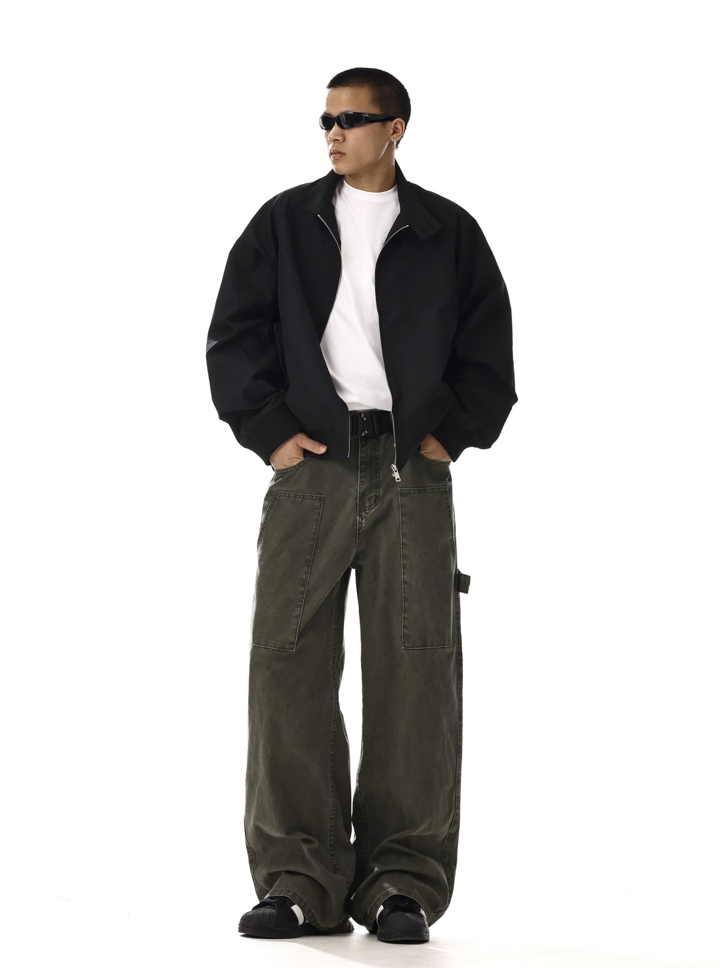 Washed Wide-Leg Straight Cargo Denim Jeans WN15133