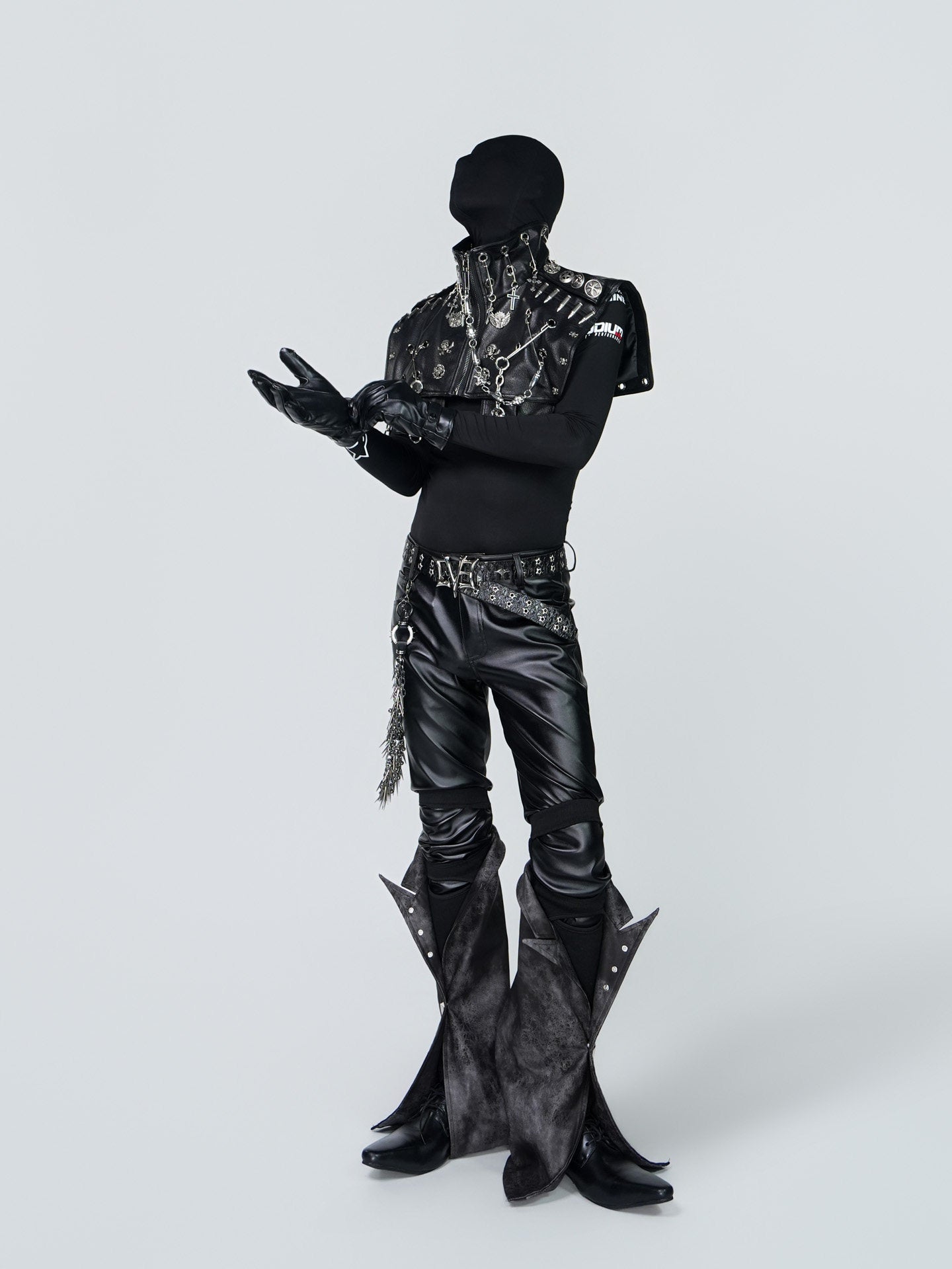 Layered Flare Panel PU Leather Straight Pants & Layered Chain Belt WN24310