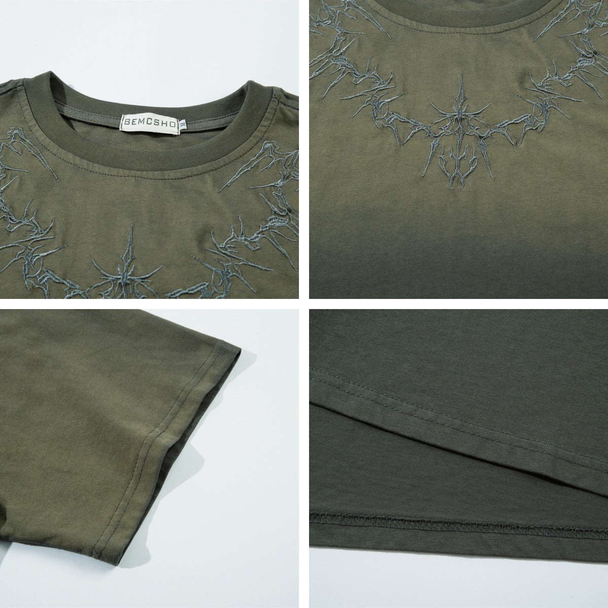 Washed Heavy Embroidery Design Oversize Short Sleeve T-Shirt WN15079