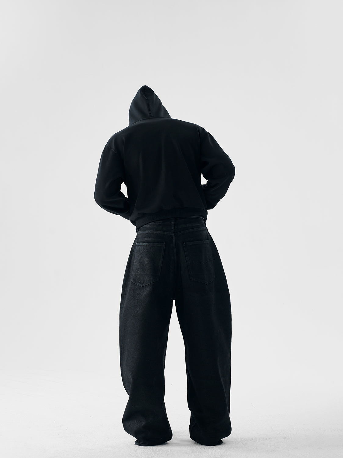 Waxed Finish 3D Inverted-Pocket Baggy Wide-Leg Denim Jeans WN15178