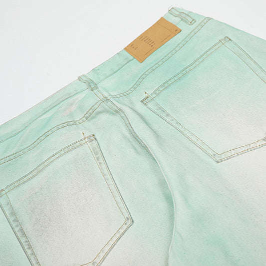 Mud Dye Paint Wide-Leg Straight Denim Jeans WN18538