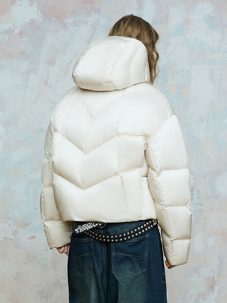 Minimal Symmetrical Quilted Short White Duck Down Jacket WN17978
