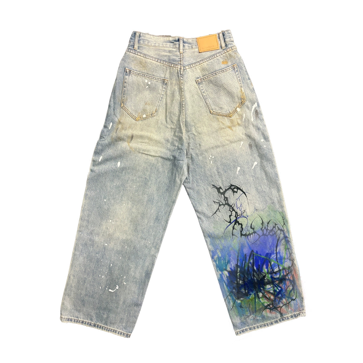 Spray Dye Washed Wide Leg Denim Jeans WN16835