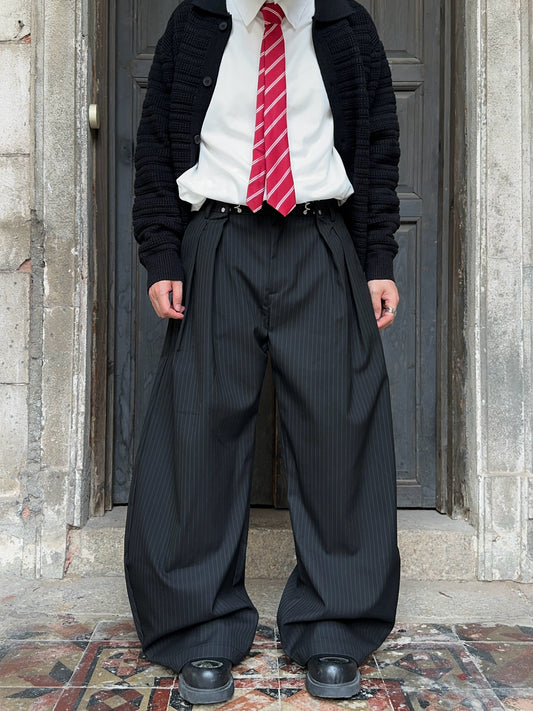 Pleats Striped Wide Leg Trousers WN24377