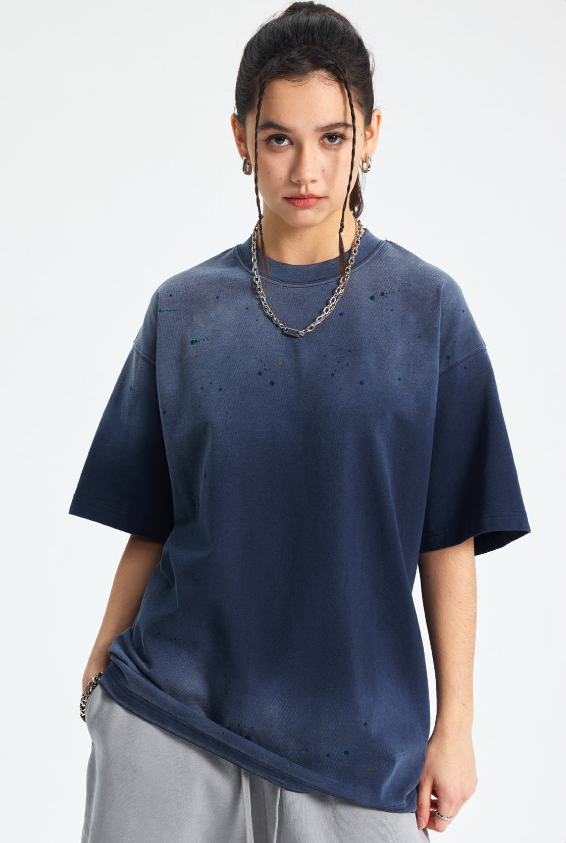 Ink Splash Spray Dye Washed Short Sleeve T-Shirt WN16275