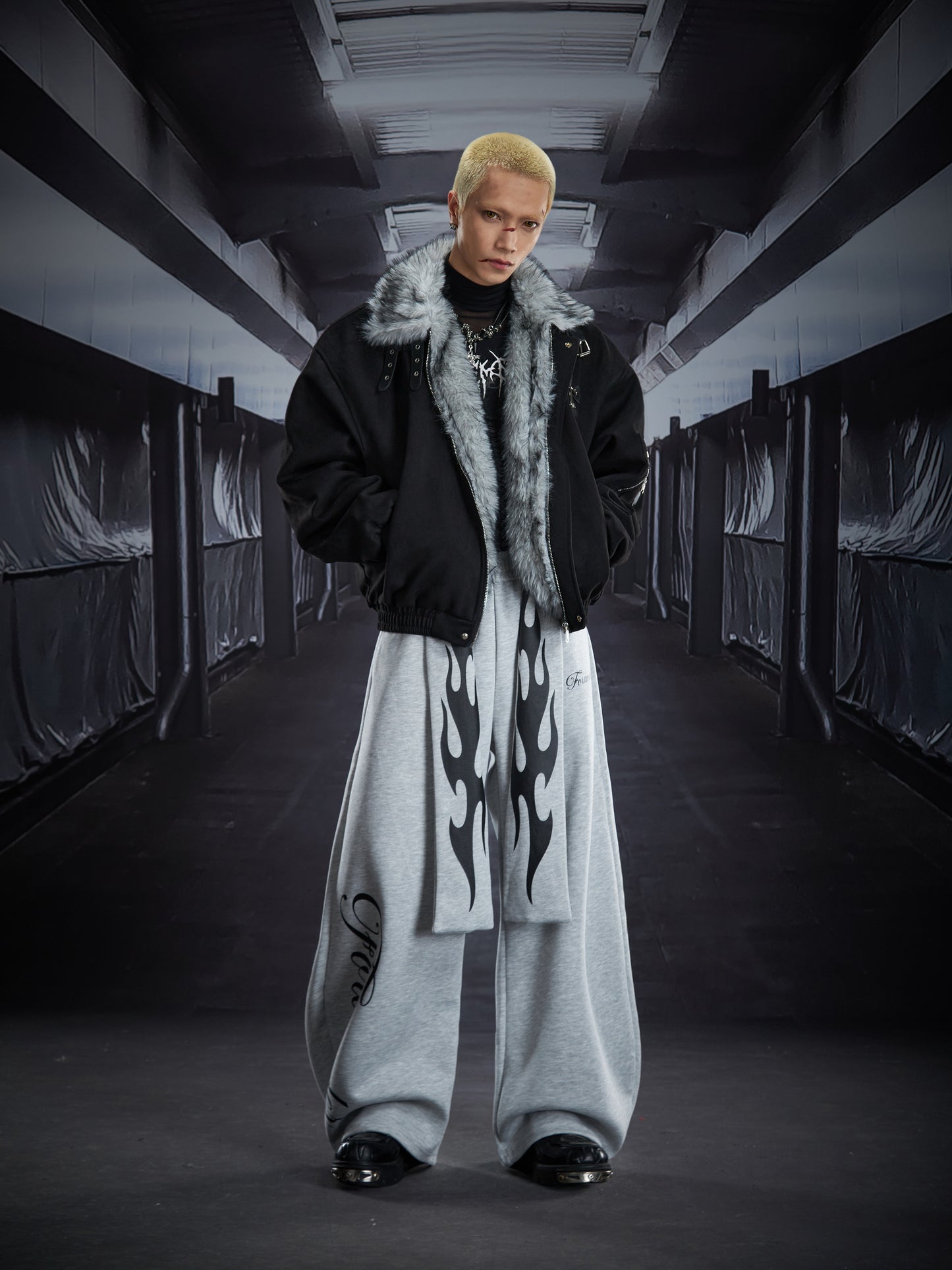 Flame Print Wide Leg Sweatpants WN22789