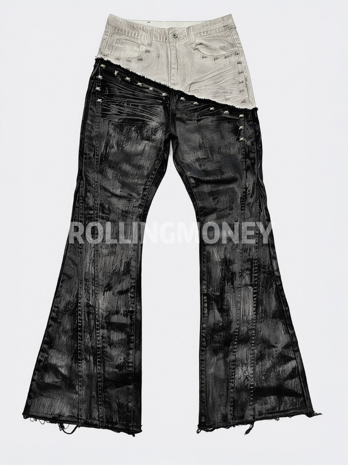 Low-Rise Two-Tone Coated Flare Denim Jeans WN27414