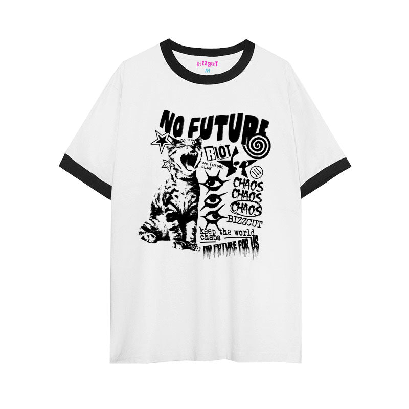 Bicolor Cat Graphic Print Short Sleeve T-Shirt WN16071