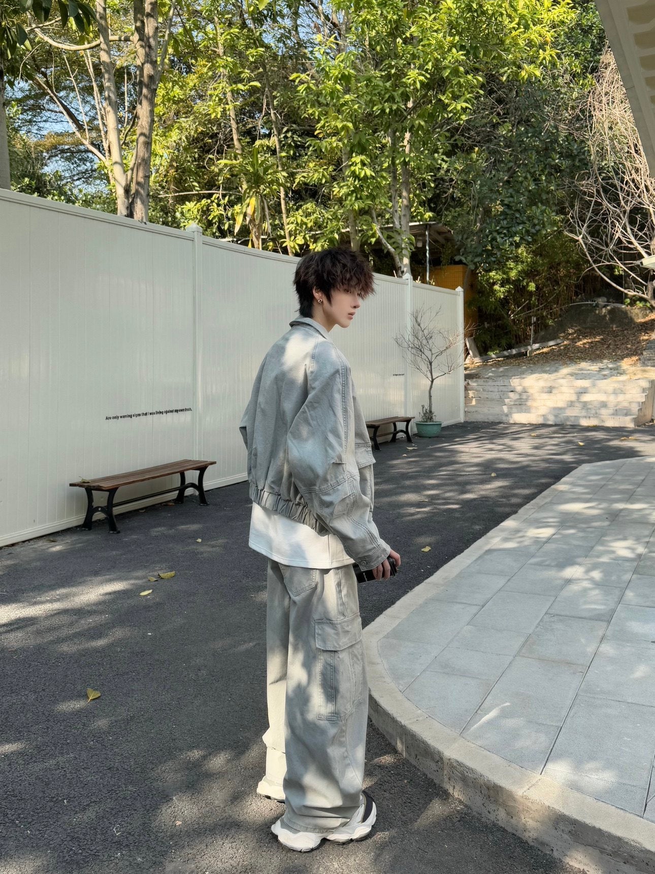 Washed Workwear Straight Oversize Denim Jacket & Wide Leg Straight Cargo Denim Jeans Setup WN23170