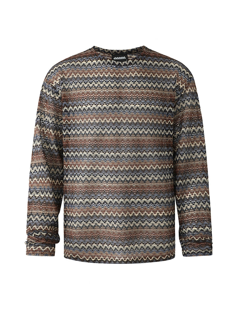 Striped Round Neck Oversize Long Sleeve T-Shirt WN20278