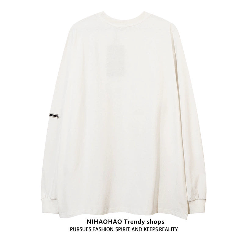 Chain Attached Print Oversize Long Sleeve T-Shirt WN5464