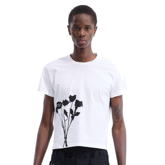 Flower Print Cotton Short Sleeve T-Shirt WN27117