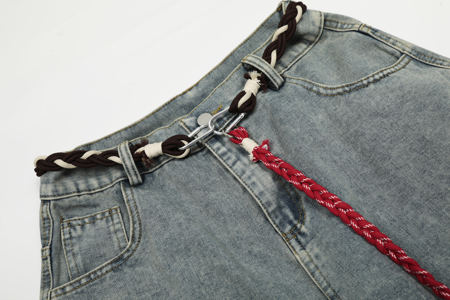 Belt Curved Wide Leg Denim Jeans WN25756