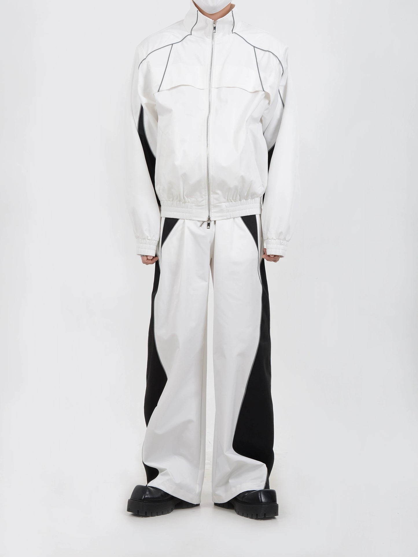 Contrast Color Sporty Jacket & Wide-leg Sporty Pants Setup WN5115