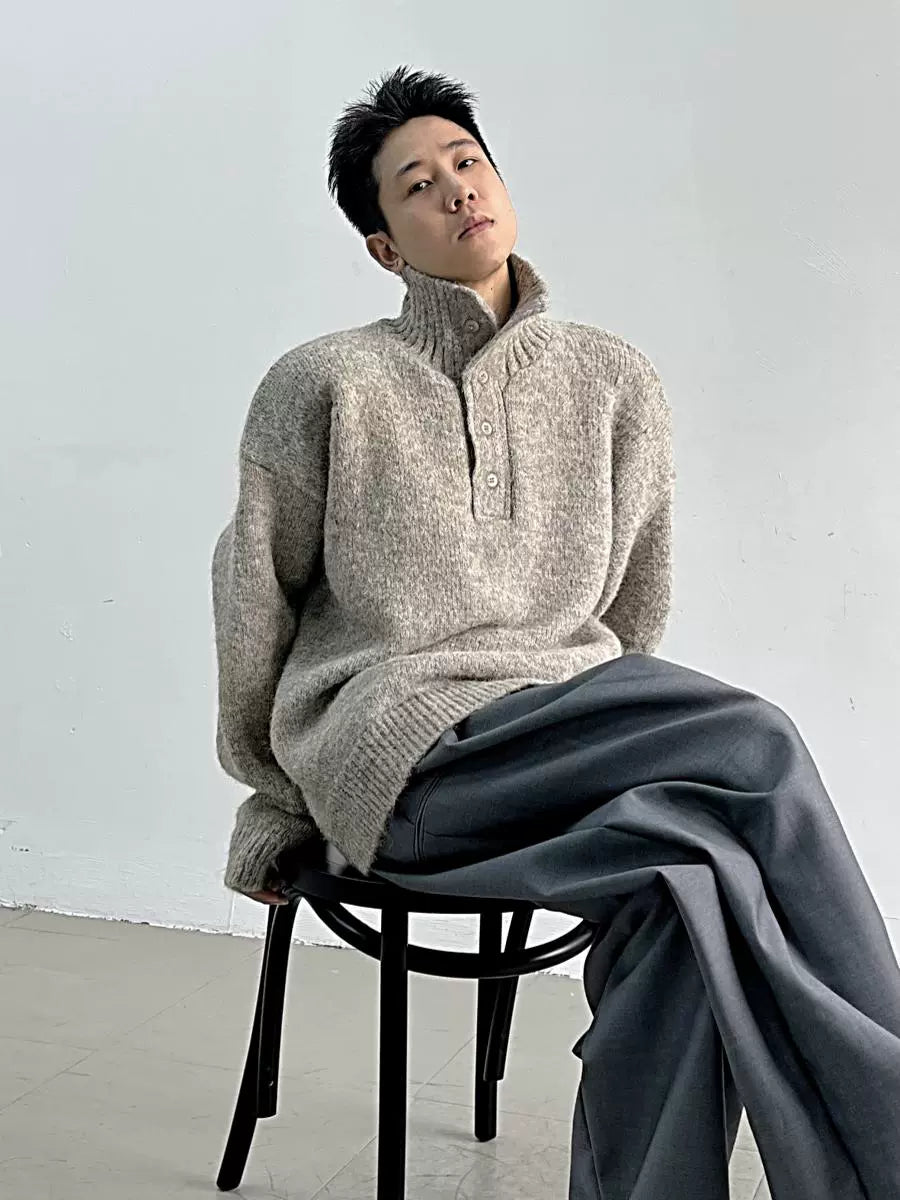 Half-Open High-Neck Knit Wool Sweater WN11670