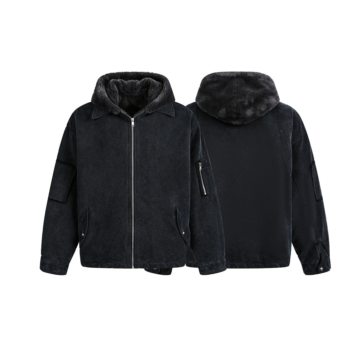 Fake Fur Collar Fleece Lining Denim Jacket WN21878