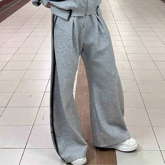 Standing-Collar Contrast Shoulder-pad Jacket & Sporty Wide Leg Sweatpants Setup WN25258